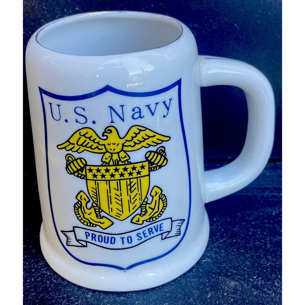 Vintage US Navy MSR Ceramic Beer Stein Mug Music Box 1985 RARE Minty